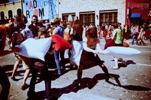 A typical Flash Mob pillow fight.